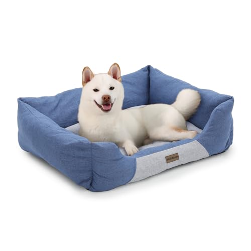 MoNiBloom Hundebetten für große Hunde, maschinenwaschbar, leinenähnlicher Stoff, warm, gemütlich, weiches Bett für Hunde und Katzen, 81,3 x 66 x 20,3 cm, Blau von MoNiBloom