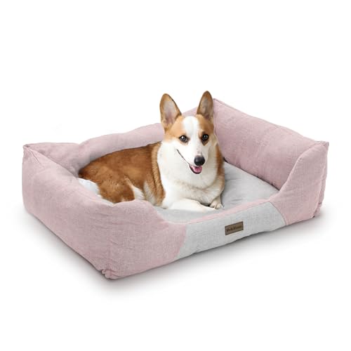 MoNiBloom Hundebetten für große Hunde, maschinenwaschbar, leinenähnlicher Stoff, warm, gemütlich, weiches Bett für Hunde und Katzen, 81,3 x 66 x 20,3 cm, Rosa von MoNiBloom
