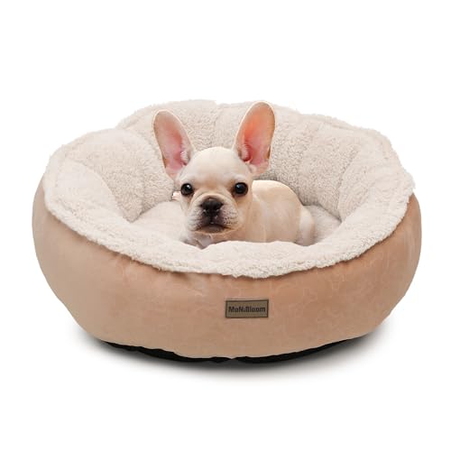 MoNiBloom Hundebetten für kleine Hunde, maschinenwaschbar, kurzes Plüsch-Haustierbett, wärmend, gemütlich, weiches Bett für Hunde und Katzen, Beige von MoNiBloom