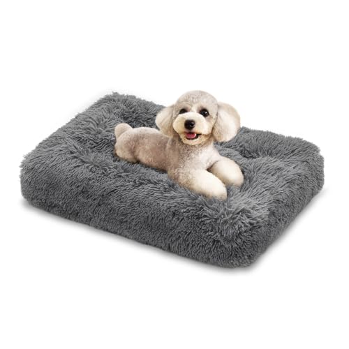 MoNiBloom Hundebetten für kleine Hunde, maschinenwaschbar, langes Plüsch-Haustierbett, wärmend, gemütlich, weiches Bett für Hunde und Katzen, 72,4 x 53,3 x 10,2 cm, Dunkelgrau von MoNiBloom