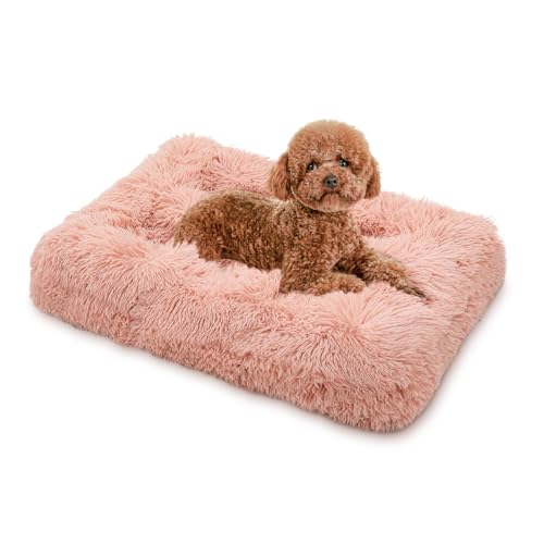 MoNiBloom Hundebetten für kleine Hunde, maschinenwaschbar, langes Plüsch-Haustierbett, wärmend, gemütlich, weiches Bett für Hunde und Katzen, 72,4 x 53,3 x 10,2 cm, Rosa von MoNiBloom