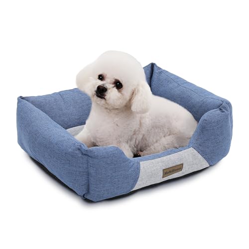 MoNiBloom Hundebetten für kleine Hunde, maschinenwaschbar, leinenähnlicher Stoff, wärmend, gemütlich, weiches Bett für Hunde und Katzen, 50,8 x 43,2 x 16,5 cm, Blau von MoNiBloom