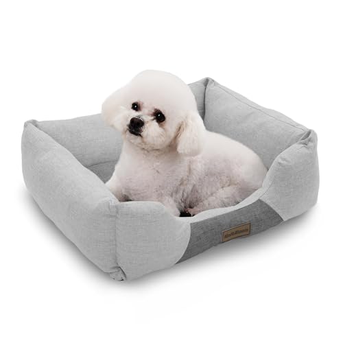 MoNiBloom Hundebetten für kleine Hunde, maschinenwaschbar, leinenähnlicher Stoff, wärmend, gemütlich, weiches Bett für Hunde und Katzen, 50,8 x 43,2 x 16,5 cm, Hellgrau von MoNiBloom