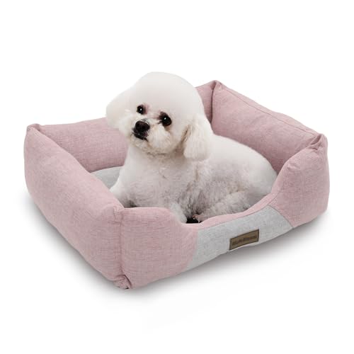 MoNiBloom Hundebetten für kleine Hunde, maschinenwaschbar, leinenähnlicher Stoff, wärmend, gemütlich, weiches Bett für Hunde und Katzen, 50,8 x 43,2 x 16,5 cm, Rosa von MoNiBloom