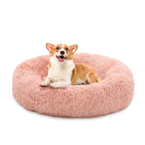 MoNiBloom Hundebetten für mittelgroße Hunde, maschinenwaschbar, langes Plüsch-Haustierbett, wärmend, gemütlich, weiches Bett für Hunde und Katzen, 78,7 x 78,7 x 26,7 cm, Rosa von MoNiBloom