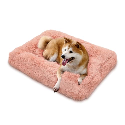 MoNiBloom Hundebetten für mittelgroße Hunde, maschinenwaschbar, langes Plüsch-Haustierbett, wärmend, gemütlich, weiches Bett für Hunde und Katzen, Rosa, 92,7 x 73,7 x 12,7 cm von MoNiBloom