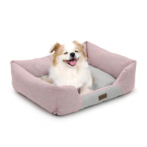 MoNiBloom Hundebetten für mittelgroße und kleine Hunde, maschinenwaschbar, leinenähnlicher Stoff, wärmend, gemütlich, weiches Bett für Hunde und Katzen, 68,6 x 53,3 x 17,8 cm, weiches Rosa von MoNiBloom