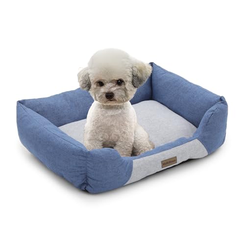 MoNiBloom Hundebetten für mittelgroße und kleine Hunde, maschinenwaschbar, leinenähnlicher Stoff, warm, gemütlich, weiches Bett für Hunde und Katzen, 68,6 x 53,3 x 17,8 cm, Blau von MoNiBloom