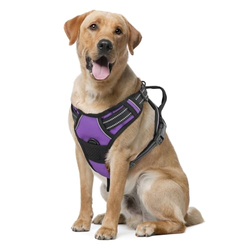 MoNiBloom Reflektierendes Hundegeschirr, kein Ziehen, Westengeschirr mit Griff, verstellbar, weich gepolstert, Haustiergeschirr für große Hunde, Lila, L MoNiBloom Reflektierendes Hundegeschirr, kein Ziehen, Westengeschirr mit Griff, verstellbar, weich gepolstert, Haustiergeschirr für große Hunde, Lila, L von MoNiBloom