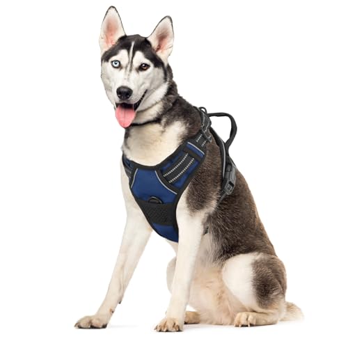 MoNiBloom Reflektierendes Hundegeschirr, kein Ziehen, Westengeschirr mit Griff, verstellbar, weich gepolstert, Haustiergeschirr für große Hunde, Marineblau, XL MoNiBloom Reflektierendes Hundegeschirr, kein Ziehen, Westengeschirr mit Griff, verstellbar, weich gepolstert, Haustiergeschirr für große Hunde, Marineblau, XL von MoNiBloom
