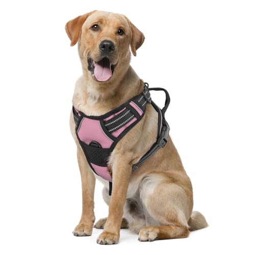MoNiBloom Reflektierendes Hundegeschirr, kein Ziehen, Westengeschirr mit Griff, verstellbar, weich gepolstert, Haustiergeschirr für große Hunde, Rosa, L MoNiBloom Reflektierendes Hundegeschirr, kein Ziehen, Westengeschirr mit Griff, verstellbar, weich gepolstert, Haustiergeschirr für große Hunde, Rosa, L von MoNiBloom