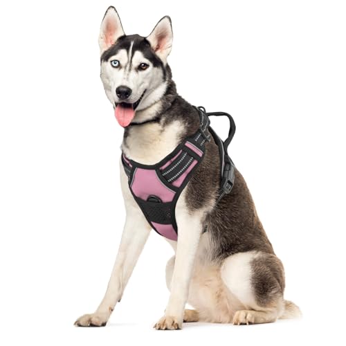 MoNiBloom Reflektierendes Hundegeschirr, kein Ziehen, Westengeschirr mit Griff, verstellbar, weich gepolstert, Haustiergeschirr für große Hunde, Rosa, XL MoNiBloom Reflektierendes Hundegeschirr, kein Ziehen, Westengeschirr mit Griff, verstellbar, weich gepolstert, Haustiergeschirr für große Hunde, Rosa, XL von MoNiBloom