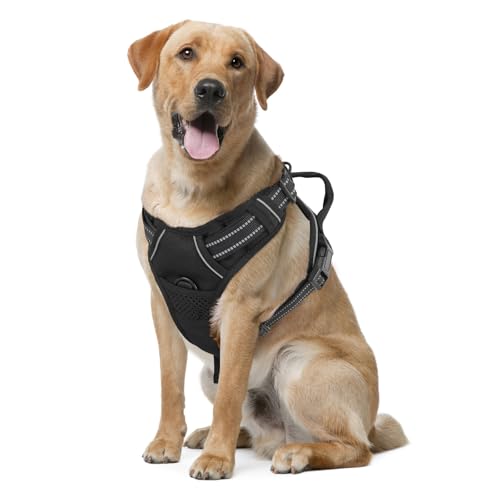 MoNiBloom Reflektierendes Hundegeschirr, kein Ziehen, Westengeschirr mit Griff, verstellbar, weich gepolstert, Haustiergeschirr für große Hunde, Schwarz, L MoNiBloom Reflektierendes Hundegeschirr, kein Ziehen, Westengeschirr mit Griff, verstellbar, weich gepolstert, Haustiergeschirr für große Hunde, Schwarz, L von MoNiBloom
