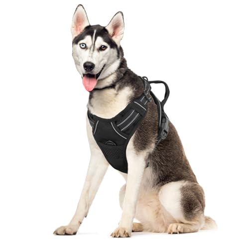 MoNiBloom Reflektierendes Hundegeschirr, kein Ziehen, Westengeschirr mit Griff, verstellbar, weich gepolstert, Haustiergeschirr für große Hunde, Schwarz, XL MoNiBloom Reflektierendes Hundegeschirr, kein Ziehen, Westengeschirr mit Griff, verstellbar, weich gepolstert, Haustiergeschirr für große Hunde, Schwarz, XL von MoNiBloom