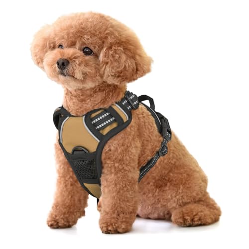 MoNiBloom Reflektierendes Hundegeschirr, kein Ziehen, Westengeschirr mit Griff, verstellbar, weich gepolstert, Haustiergeschirr für kleine Hunde, Hellbraun, S MoNiBloom Reflektierendes Hundegeschirr, kein Ziehen, Westengeschirr mit Griff, verstellbar, weich gepolstert, Haustiergeschirr für kleine Hunde, Hellbraun, S von MoNiBloom