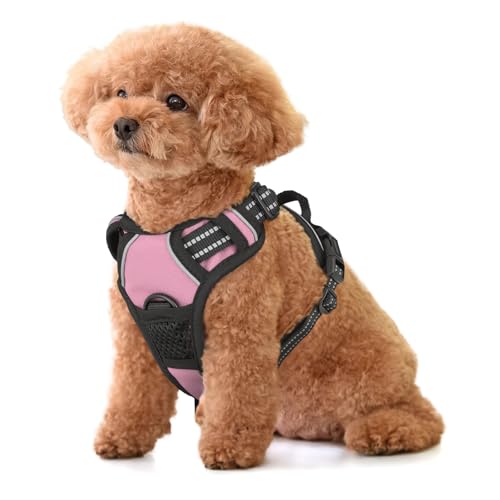 MoNiBloom Reflektierendes Hundegeschirr, kein Ziehen, Westengeschirr mit Griff, verstellbar, weich gepolstert, Haustiergeschirr für kleine Hunde, Rosa, S MoNiBloom Reflektierendes Hundegeschirr, kein Ziehen, Westengeschirr mit Griff, verstellbar, weich gepolstert, Haustiergeschirr für kleine Hunde, Rosa, S von MoNiBloom
