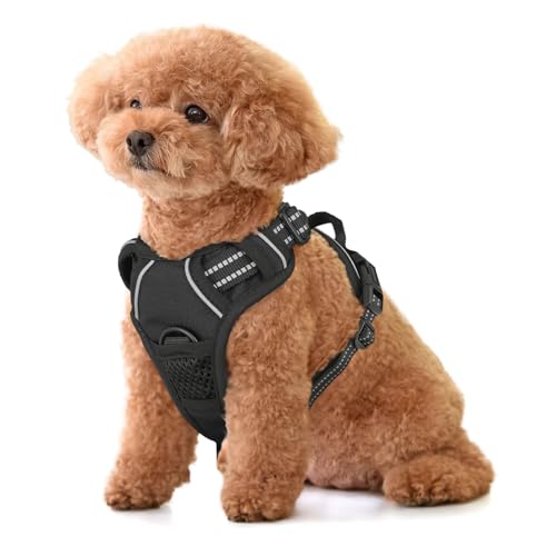 MoNiBloom Reflektierendes Hundegeschirr, kein Ziehen, Westengeschirr mit Griff, verstellbar, weich gepolstert, Haustiergeschirr für kleine Hunde, Schwarz, S MoNiBloom Reflektierendes Hundegeschirr, kein Ziehen, Westengeschirr mit Griff, verstellbar, weich gepolstert, Haustiergeschirr für kleine Hunde, Schwarz, S von MoNiBloom