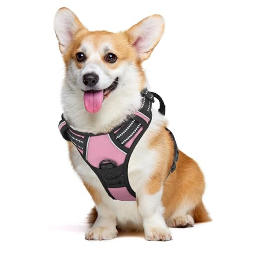 MoNiBloom Reflektierendes Hundegeschirr, kein Ziehen, Westengeschirr mit Griff, verstellbar, weich gepolstert, Haustiergeschirr für mittelgroße Hunde, Rosa, M MoNiBloom Reflektierendes Hundegeschirr, kein Ziehen, Westengeschirr mit Griff, verstellbar, weich gepolstert, Haustiergeschirr für mittelgroße Hunde, Rosa, M von MoNiBloom