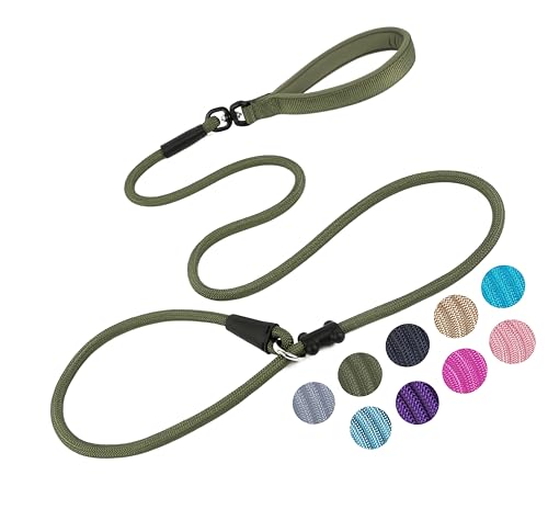 Retrieverleine Hundeleine (1,8 m), starkes Nylonseil, Anti-Erstickung, Anti-Ziehen und Outdoor-Spazierengehen, Trainingsleine für kleine, mittelgroße und große Hunde (1,27 cm x 1,8 m, Armeegrün) von MoTaity