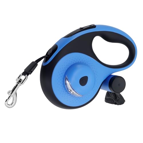 MoYouno 8 m lange einziehbare Hundeleine mit Kotbeutelhalterung, robuste Hundeleine für Haustiere, automatische ausziehbare Trainingsleine mit Reflektor, Blau von MoYouno