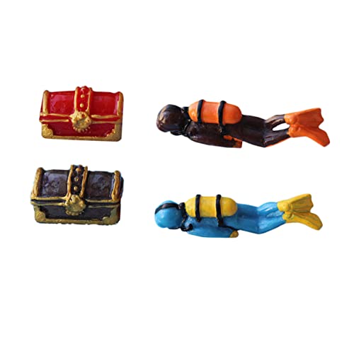 Mobestech 4stücke Aquarium Deko Set Niedliche Taucherfiguren Mit Schatzkiste Für Aquarien Fischbecken Authentische Miniatur-Dekoration Aus Resin Für Kreative Wassergestaltung von Mobestech