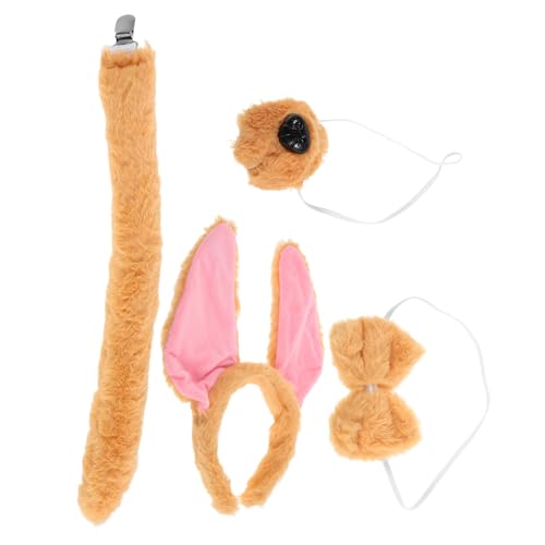 Mobestech Unisex Hundekostüm Set Braunes Plüsch Hund Ohren Stirnband Verstellbar Weicher Schleife und Nase für Halloween Party Karneval von Mobestech