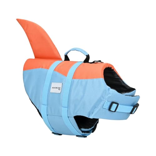 Mobiclinic®, Schwimmweste Hund, Haifischflossen-Design, Rettungsgriff, Verstellbares Geschirr, Leinenring, Hoher Auftrieb und Gute Sichtbarkeit, Sharky, Leicht, Schwimmen, Surfen, Segeln von Mobiclinic