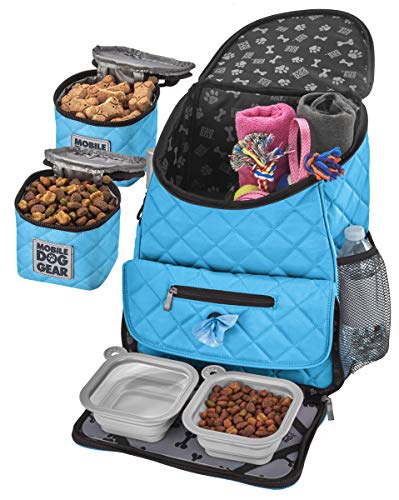 Mobile Dog Gear, Hunde-Reisetasche, Deluxe, gesteppter Weekender-Rucksack, inkl. gefütterter Futterträger und 2 zusammenklappbarem Hundenapf, hellblau von Mobile Dog Gear