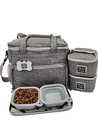 Mobile Dog Gear, Week Away Hunde-Reisetasche für kleine Hunde, inklusive 2 gefütterten Futterträgern und 2 zusammenklappbaren Hundenäpfen, erfüllt die Anforderungen der Fluggesellschaften, grau von Mobile Dog Gear