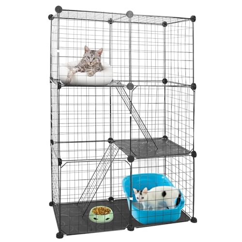 Katzenkäfig mit 3 Etagen für den Innenbereich, DIY Katzenlaufstall und Catio mit abnehmbarem Eisenrohr-Design, 71 x 35 x 107 cm, inklusive 3 Türen und 2 Leitern, perfekt für 1–2 Katzen, langlebiges Katzenkäfig mit 3 Etagen für den Innenbereich, DIY Katzenlaufstall und Catio mit abnehmbarem Eisenrohr-Design, 71 x 35 x 107 cm, inklusive 3 Türen und 2 Leitern, perfekt für 1–2 Katzen, langlebiges von Moclever