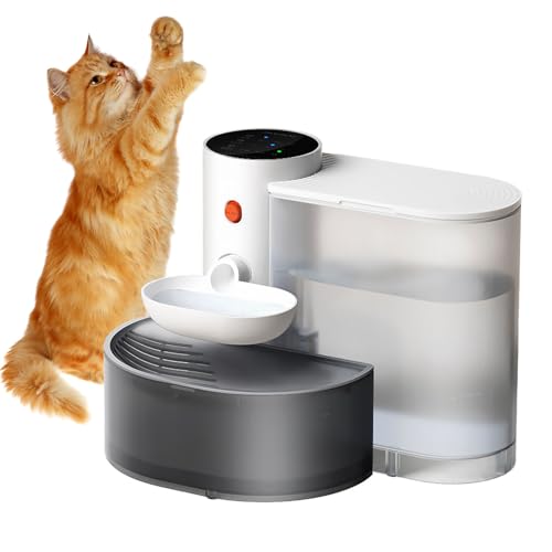 Katzenbrunnen, Wasserspender Katzen 3L Trinkbrunnen für Katze mit Automatische Abwasserableitung Weiß Katzentrinkbrunnen mit 2000mAh Batterie 5V 1,2W Extrem Silent Water Dispenser von Mocoli