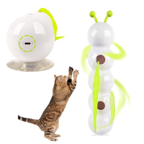 Mocoli Katzenspielzeug, Interaktives Katzen Spielzeug mit Federschwanz Elektrisches Katzenspielzeug mit Smart Sensor Wurm Spiel Elektrisch Wurmreiz mit Saugnapf für Indoor Cats von Mocoli