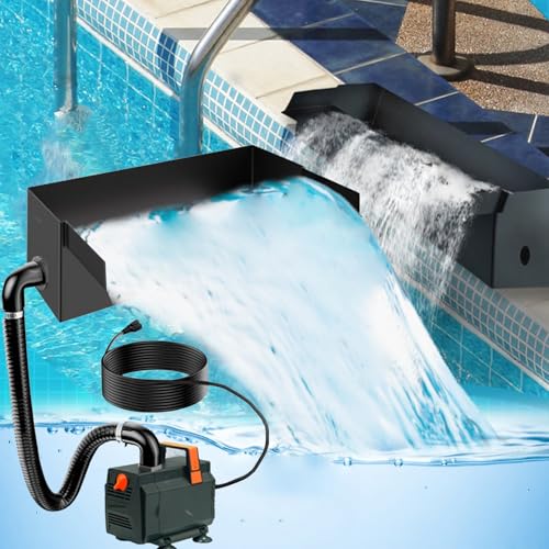Teich Wasserfall für Gartenteich, 20cm Edelstahl Teichwasserfall Set Garten Teich Brunnen 304 Edelstahl 35W (2000 L/H) mit Wasserfall Deko Garten Teich Wasserspiel Patio Terrasse Außenteich (20CM) von Mocoli