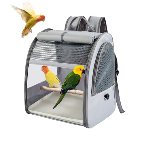Transportbehälter für Vögel, Rucksack für Vögel mit Holzstab, Vogel Tragetasche Vogel Reisekäfig Leichter Rucksack für Papagei, Haustier transparente atmungsaktive Reisekäfig von Mocoli
