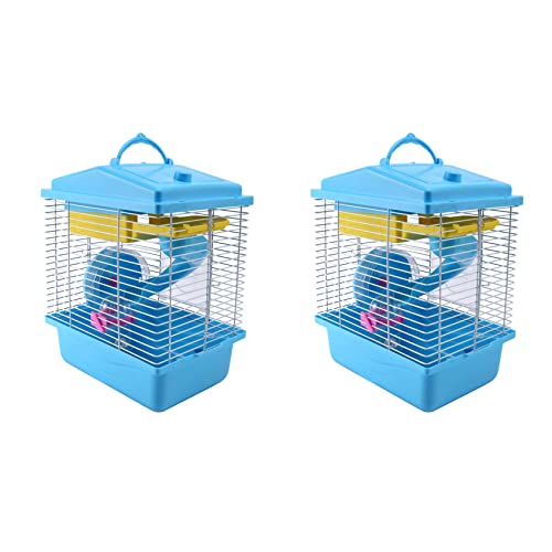 Mocturnity 2X Pet Cage Hamster Cottage mit Transparentem Oberlicht-Doppelschichthaus für Hamster Golden Hamster Pet Blue von Mocturnity