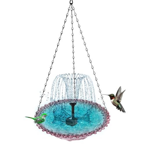 Mocturnity Hängendes Vogelbad mit Solarbrunnen Solar-Vogelbad-Brunnen Hängende Vogelbäder für Den Außenbereich Lila von Mocturnity