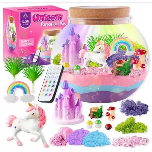 Einhorn-Terrarium-Set für Mädchen mit LED-Lichtern und Fernbedienung, Einhorn-Spielzeug für Mädchen im Alter von 5–12 Jahren, DIY-Bastelsets, kreative Geburtstags-, Kinder-Kunstaktivitäten von Modojuny