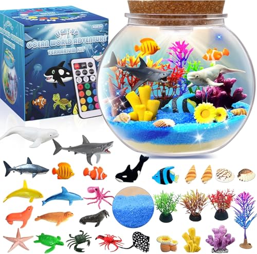 Ozean-Terrarium-Set für Mädchen mit LED-Lichtern und Fernbedienung, Ozean-Spielzeug für Mädchen im Alter von 5–12 Jahren, DIY-Bastelsets, kreative Geburtstags-, Kinder-Kunstaktivitäten von Modojuny