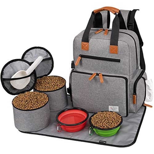 Modoker Hunde-Reisetasche, von Fluggesellschaften zugelassener Rucksack für Haustierzubehör Organizer, Tote Wochenendtasche mit 2 Hundefutter-Aufbewahrungsbehältern, 1 Haustiermatte, Grau Modoker Hunde-Reisetasche, von Fluggesellschaften zugelassener Rucksack für Haustierzubehör Organizer, Tote Wochenendtasche mit 2 Hundefutter-Aufbewahrungsbehältern, 1 Haustiermatte, Grau von Modoker