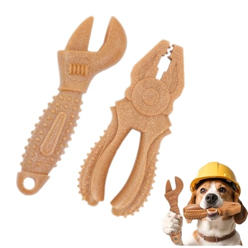MoeSoce Robustes Hundespielzeug für aggressive Kauer, unzerstörbares Kauspielzeug für mittelgroße und große Rassen, Haustierspielzeug mit strapazierfähigem Nylon und Kiefernholz (2 Stück) von MoeSoce