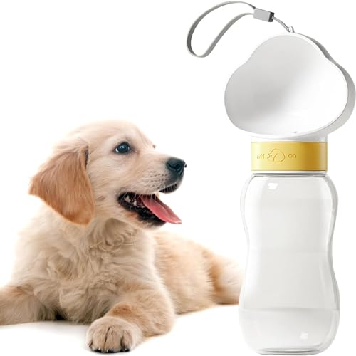 Moegelo Hunde-Wasserflasche, auslaufsicher, tragbarer Welpen-Wasserspender mit Trinken, für Haustiere, Spaziergänge, Wandern, Reisen, geeignet für Katzen und Welpen, 540 ml, Weiß von Moegelo