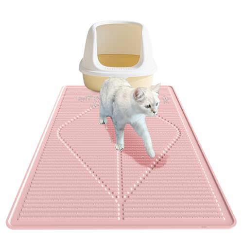 Mofason Katzentoilettenmatte XXL – wasserdichte Katzentoilettenmatte für den Boden – extra große Haustier-Fangtoilette – Silikon-Katzenzubehör und Zubehör für Indoor-Katzen (96,5 x 63,5 cm) – Rosa von Mofason