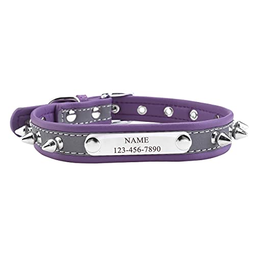 Mogokoyo Hundehalsband Leder Personalisiert Halsband Hund Katze mit Name Spitz Stachel Nieten Klassisch weiches PU-Leder Verstellbar Halsband für Katzen Hunde Welpen große Hunde Schwarz Lila von Mogokoyo