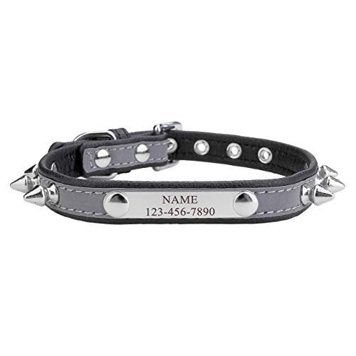 Mogokoyo Hundehalsband Leder Personalisiert Halsband Hund Katze mit Name Spitz Stachel Nieten Klassisch weiches PU-Leder Verstellbar Halsband für Katzen Hunde Welpen große Hunde Schwarz 26-33cm von Mogokoyo