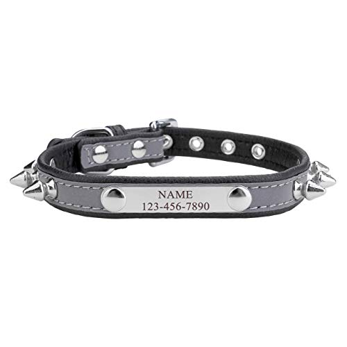 Mogokoyo Hundehalsband Leder Personalisiert Halsband Hund Katze mit Name Spitz Stachel Nieten Klassisch weiches PU-Leder Verstellbar Halsband für Katzen Hunde Welpen große Hunde Schwarz Lila von Mogokoyo