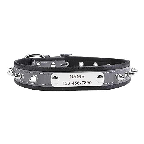 Mogokoyo Hundehalsband Leder Personalisiert Halsband Hund Katze mit Name Spitz Stachel Nieten Klassisch weiches PU-Leder Verstellbar Halsband für Katzen Hunde Welpen große Hunde Schwarz Lila von Mogokoyo