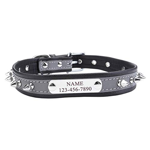 Mogokoyo Hundehalsband Leder Personalisiert Halsband Hund Katze mit Name Spitz Stachel Nieten Klassisch weiches PU-Leder Verstellbar Halsband für Katzen Hunde Welpen große Hunde Schwarz 40-50cm von Mogokoyo