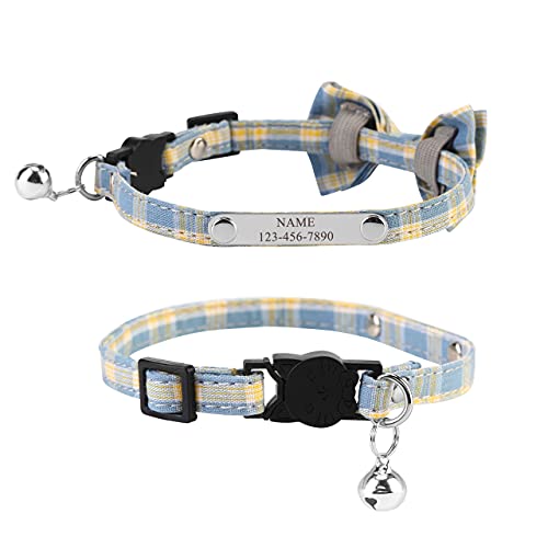 Mogokoyo Katzenhalsband mit Namen und Telefonnummer Personalisiert Katzenhalsband mit Sicherheitsverschluss Glöckchen Verstellbar Halsband für Katze Kitten (Blau) von Mogokoyo