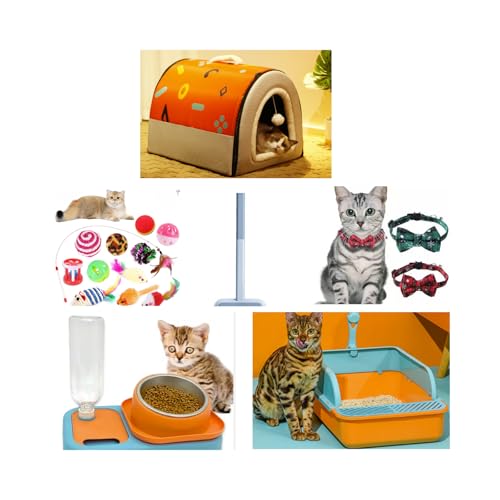 Katzen-Starter-Kits, Kitten-Starter-Kits, Katzen-Starterpaket, sparen Sie Zeit beim Suchen, Futterspender und Wassernäpfen, Katzenklo, Katzenhaus, Katzenbett, Katzenspielzeug mit Fellentfernerrolle Katzen-Starter-Kits, Kitten-Starter-Kits, Katzen-Starterpaket, sparen Sie Zeit beim Suchen, Futterspender und Wassernäpfen, Katzenklo, Katzenhaus, Katzenbett, Katzenspielzeug mit Fellentfernerrolle von Mogozone
