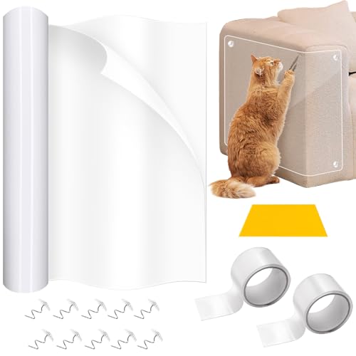 MoguGo Kratzschutz Sofa Katze, 3m x 30cm Anti Kratz Folie für Katzen, Kratzfolie Katzen Selbstklebend für Katzenfür Couch Tür Möbel Wand Kratzabwehr mit 10 Schrauben und 2 Nano Tapes von MoguGo